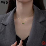 925 Silver Green Zircon Heart Necklace for Women