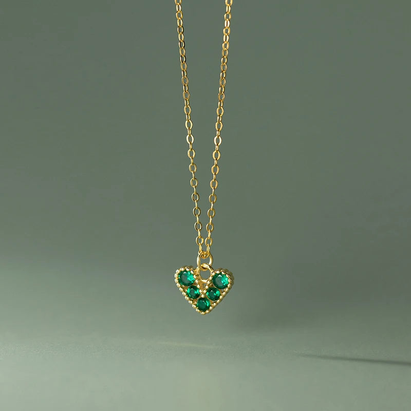 925 Silver Green Zircon Heart Necklace for Women