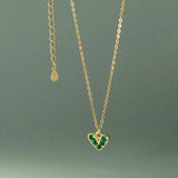 925 Silver Green Zircon Heart Necklace for Women