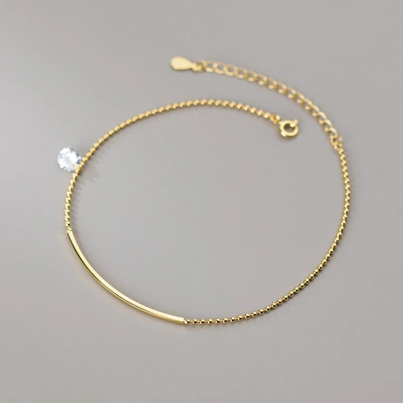 925 Silver Zircon Bead Anklets Beach Party Jewelry Gift