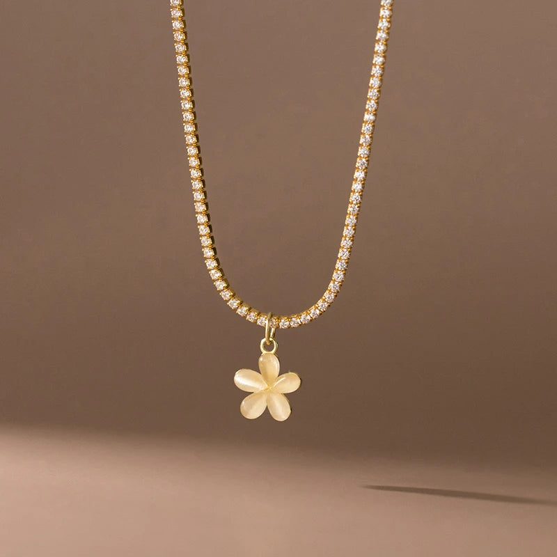 925 Silver Opal Flower Stone Necklace for Women Party Choker Jewelry