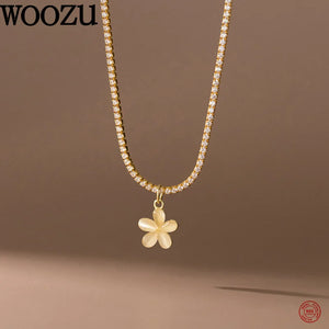 925 Silver Opal Flower Stone Necklace for Women Party Choker Jewelry