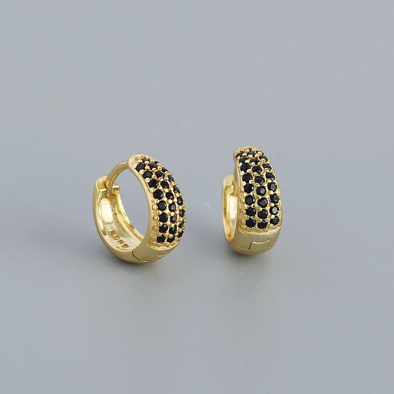 925 Silver Pave Zircon Huggie Hoop Earrings for Party Goth Jewelry