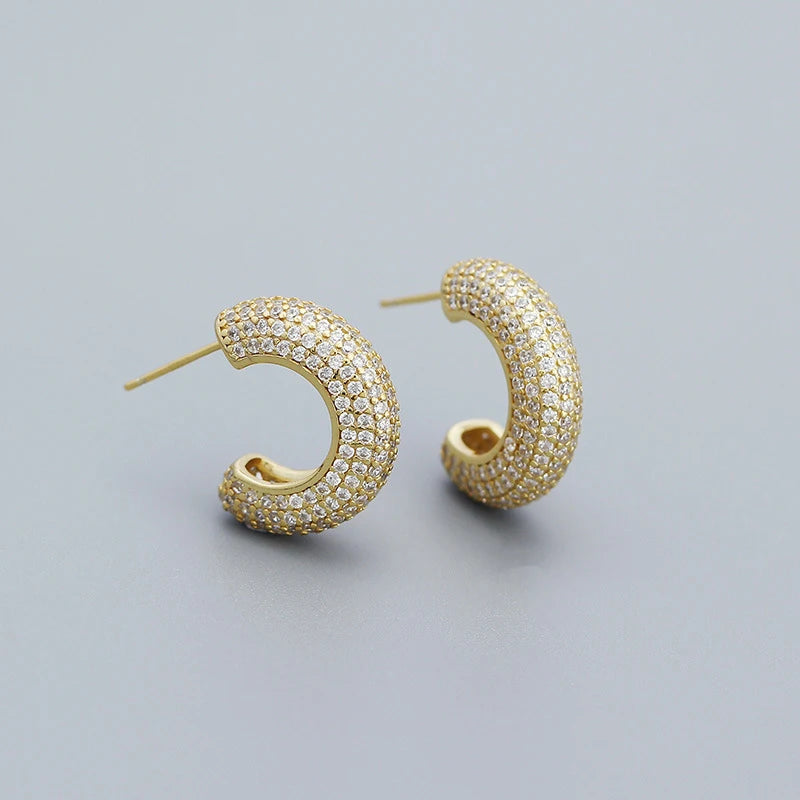 925 Silver Pave Zircon Stud Earrings Party Bohemian Jewelry