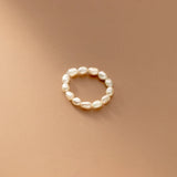 925 Silver Baroque Pearl Stretch Rings for Women Adjustable