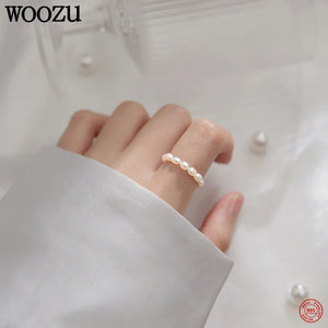 925 Silver Baroque Pearl Stretch Rings for Women Adjustable