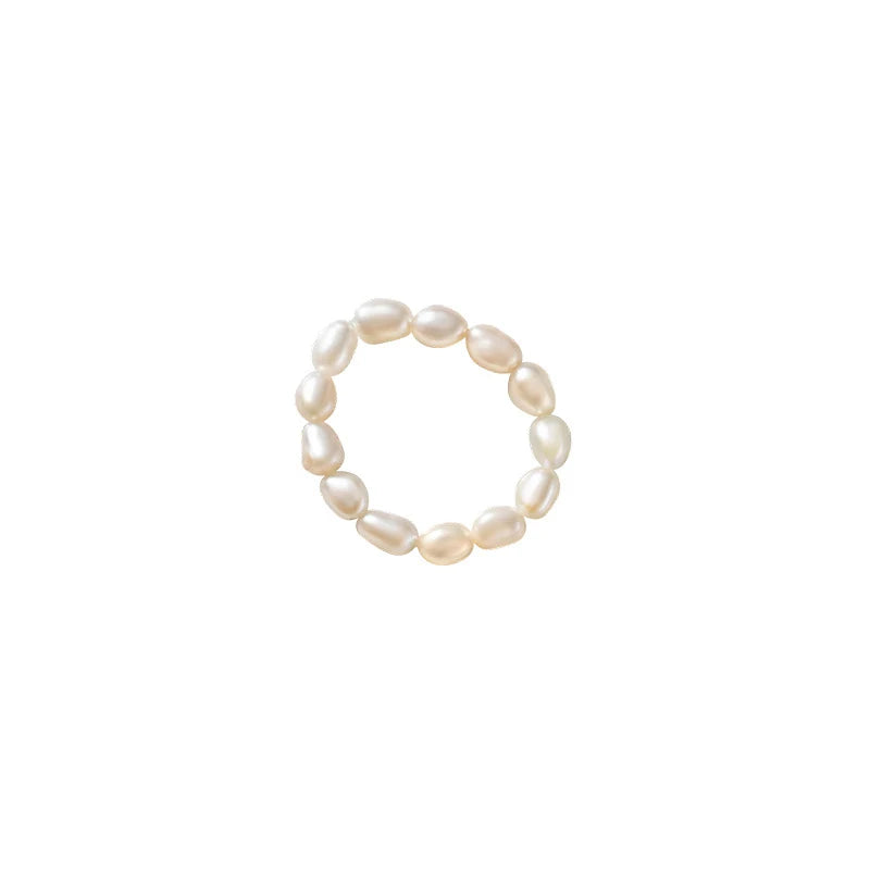 925 Silver Baroque Pearl Stretch Rings for Women Adjustable