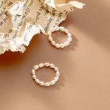 925 Silver Baroque Pearl Stretch Rings for Women Adjustable
