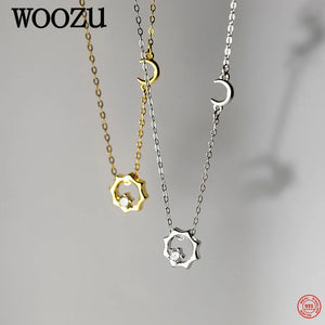Sterling Silver Sun Moon Choker Tassel Necklace for Women