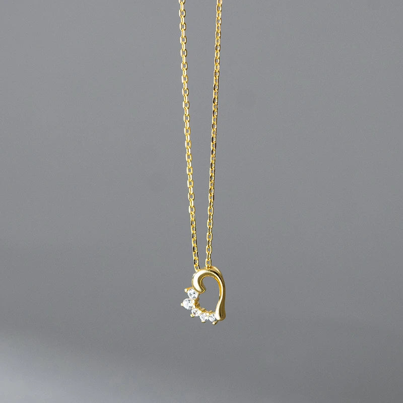925 Silver Zircon Heart Pendant Necklace for Women Wedding Choker Jewelry
