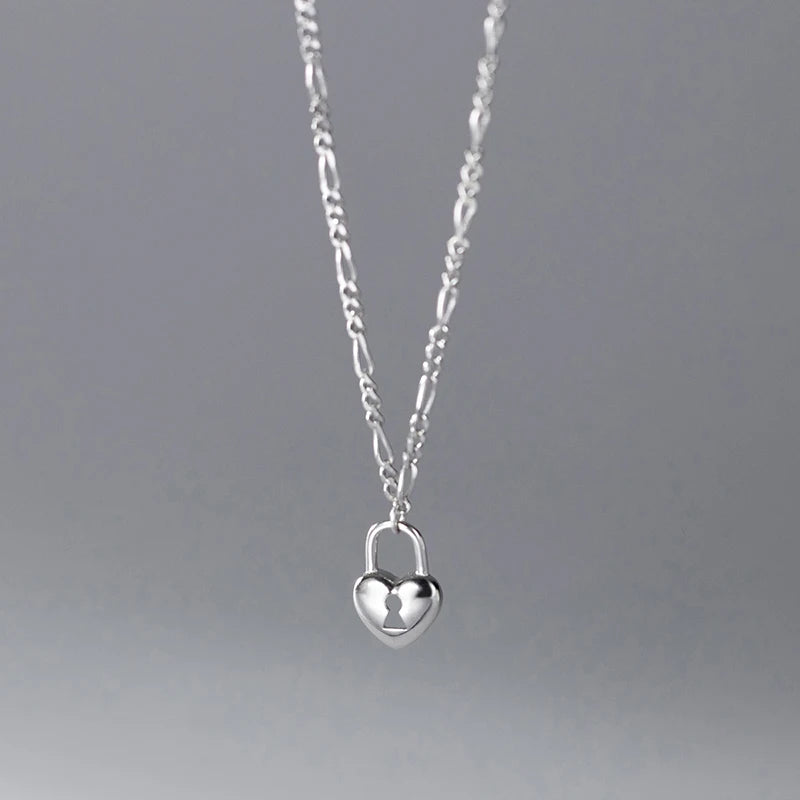 925 Silver Heart Lock Necklace Vintage Choker Jewelry