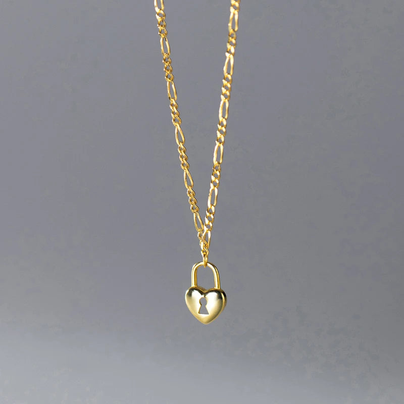 925 Silver Heart Lock Necklace Vintage Choker Jewelry
