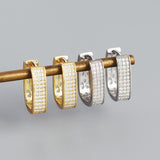 925 Silver French Pave Zircon Hoop Earrings Geometric Rock Charm Jewelry