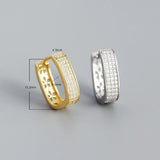 925 Silver French Pave Zircon Hoop Earrings Geometric Rock Charm Jewelry