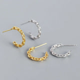 925 Silver Chain Buckle Stud Earrings Punk Style Hip Hop Jewelry