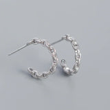 925 Silver Chain Buckle Stud Earrings Punk Style Hip Hop Jewelry