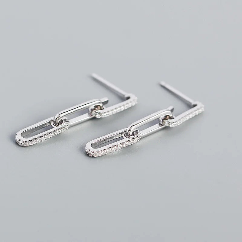 925 Silver Zircon Stud Earrings French Link Boho Rock Party Gothic Jewelry