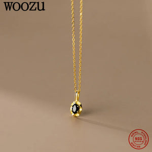925 Silver French Oval Stone Pendant Chain Necklace Women Rock Female Jewelry