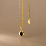 925 Silver French Oval Stone Pendant Chain Necklace Women Rock Female Jewelry