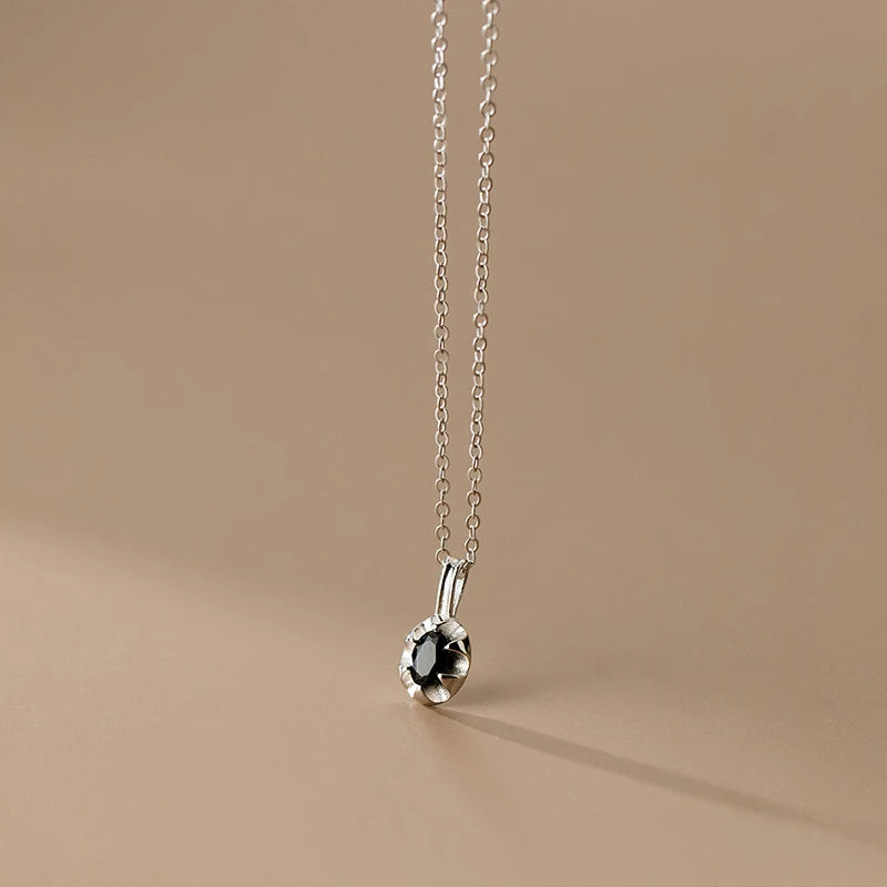 925 Silver French Oval Stone Pendant Chain Necklace Women Rock Female Jewelry