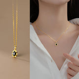 925 Silver French Oval Stone Pendant Chain Necklace Women Rock Female Jewelry