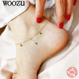 925 Silver Green Zircon Anklets for Women Foot Leg Summer Beach Charm Party