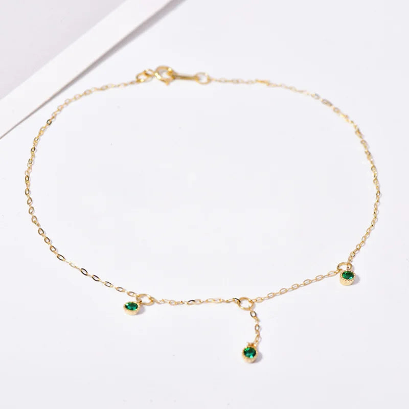 925 Silver Green Zircon Anklets for Women Foot Leg Summer Beach Charm Party