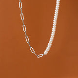 Baroque Pearl Clavicle Chain Necklace - 925 Silver