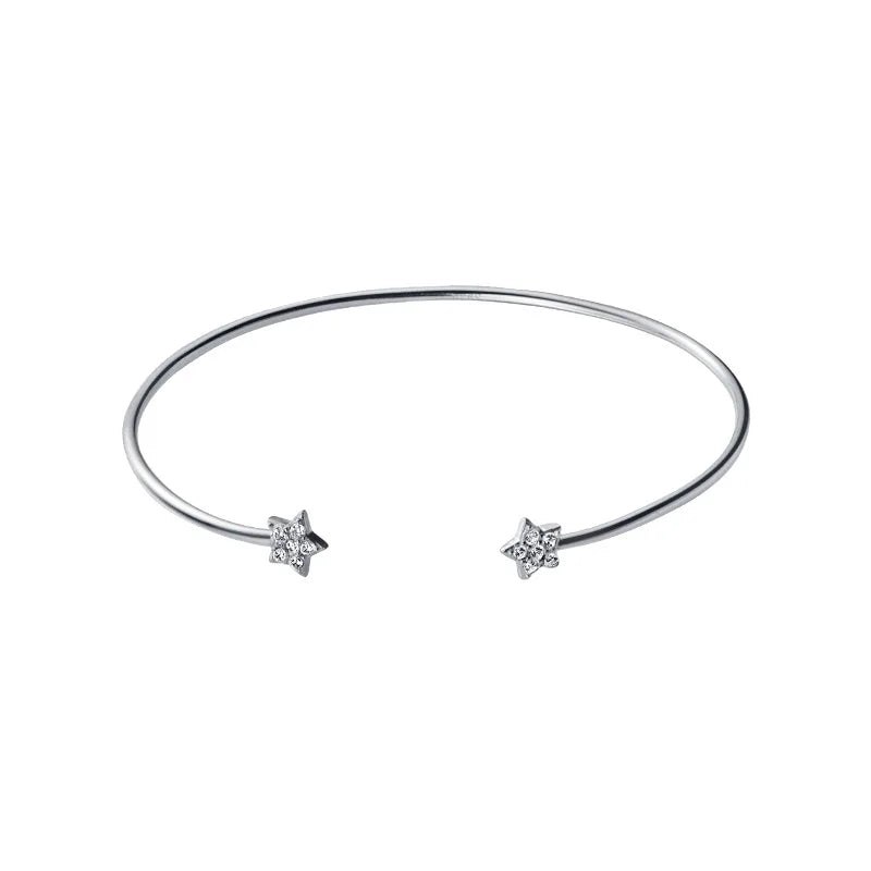 925 Silver Geometric Star Zircon Bracelet Women Bangle Jewelry