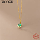 925 Silver Green Crystal Zircon Pendant Necklace Women Jewelry