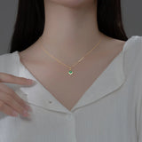 925 Silver Green Crystal Zircon Pendant Necklace Women Jewelry
