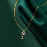 Sterling Silver Key CZ Zircon Pendant Necklace Gothic Classic Jewelry