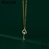 Sterling Silver Key CZ Zircon Pendant Necklace Gothic Classic Jewelry