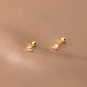 925 Silver Geometric Mini Zircon Stud Earrings European Rock Party Ear Studs