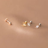 925 Silver Geometric Mini Zircon Stud Earrings European Rock Party Ear Studs