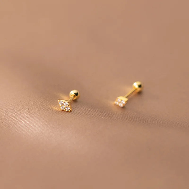 925 Silver Geometric Mini Zircon Stud Earrings European Rock Party Ear Studs