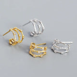 925 Silver Multi-Layer Stone Stud Earrings Ethnic Punk Jewelry
