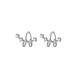 925 Silver CZ Clip On Earrings Geometric Design - No Piercing Ear Cuff