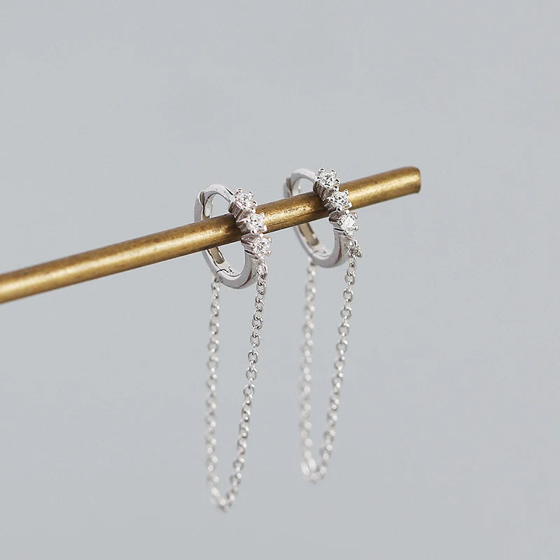 925 Silver Zircon Tassel Earrings Bohemian Hip Hop Jewelry