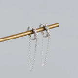 925 Silver Zircon Tassel Earrings Bohemian Hip Hop Jewelry