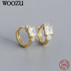 925 Silver Square CZ Zircon Hoop Earrings Party Jewelry Gift