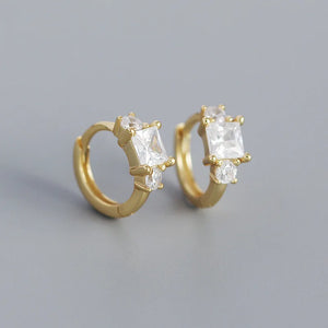 925 Silver Square CZ Zircon Hoop Earrings Party Jewelry Gift