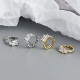 925 Silver Square CZ Zircon Hoop Earrings Party Jewelry Gift