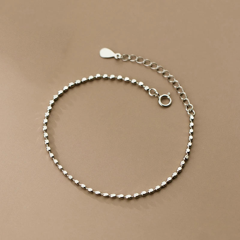 925 Silver Square Beads Bracelet, Adjustable for Women
