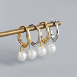 925 Silver Pearl Pendant Drop Earrings for Women Party Jewelry