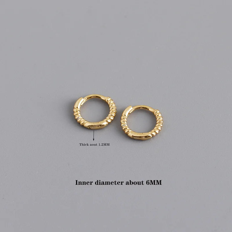925 Silver Gothic Twist Huggie Hoop Earrings Women Men Charms Ear Buckle