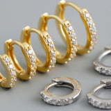 Sterling Silver Hoop Earrings CZ Ear Buckle Pierced Jewelry