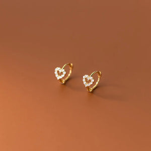 925 Silver Sweet Love Heart CZ Zircon Hoop Earrings For Women Girl