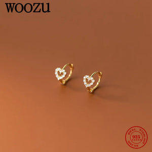 925 Silver Sweet Love Heart CZ Zircon Hoop Earrings For Women Girl