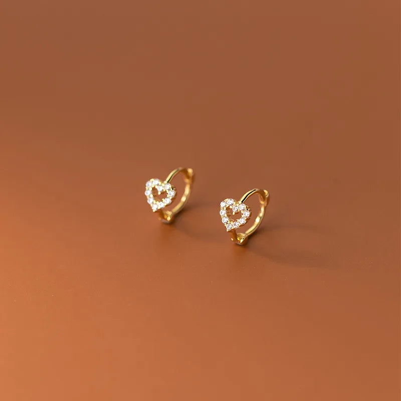 925 Silver Sweet Love Heart CZ Zircon Hoop Earrings For Women Girl